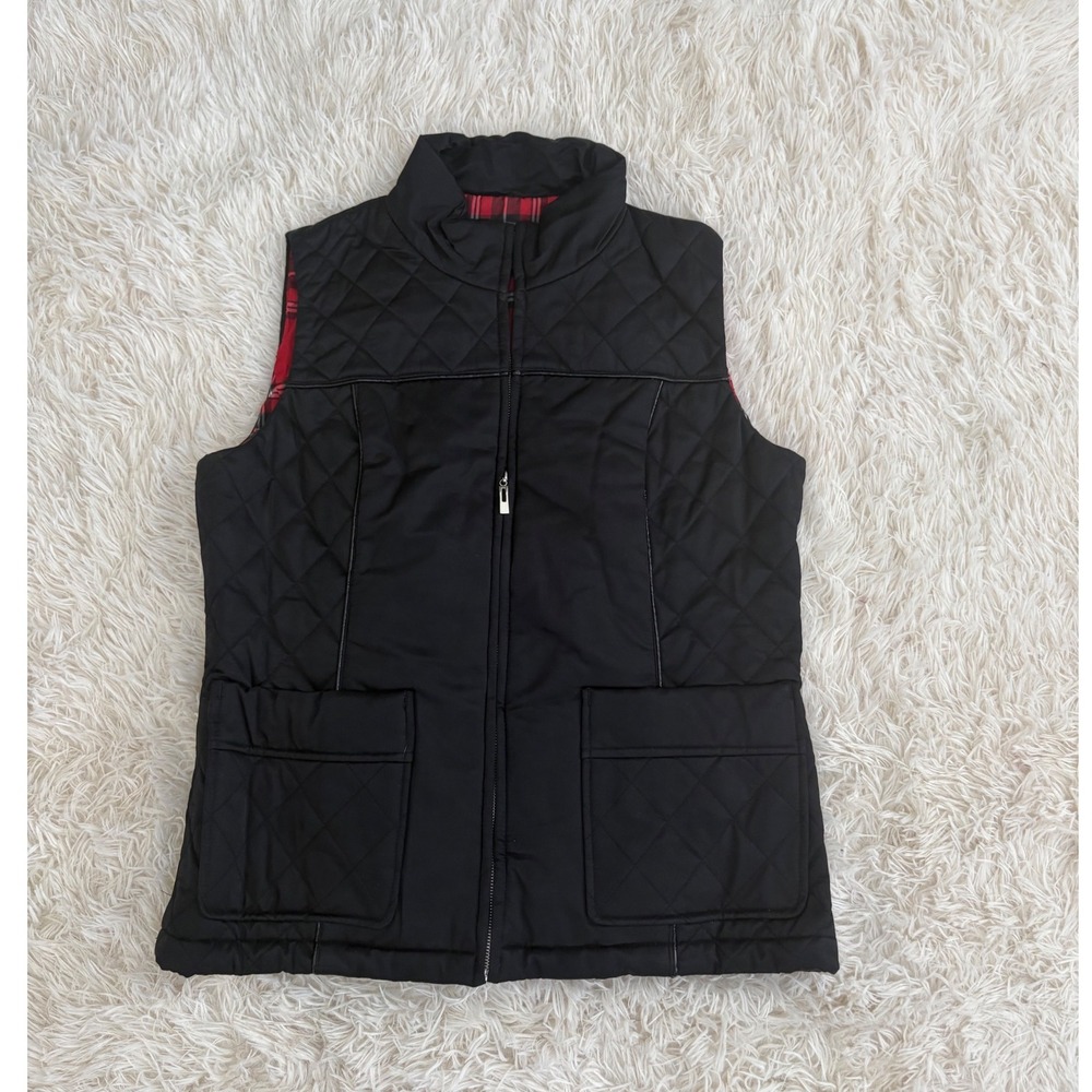 Jones Wear Studio Quilted‎ Vest Black Padded Plaid Lined Sleeveless Jacket